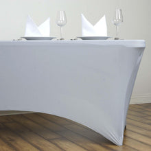 Silver Stretch Spandex Tablecloth 6 Feet Rectangular