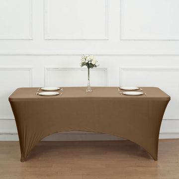 Elegant Taupe Spandex Stretch Fitted Rectangular Tablecloth 6ft