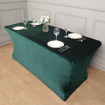 Create Unforgettable Memories with the Hunter Emerald Green Premium Velvet Spandex Rectangular Tablecloth