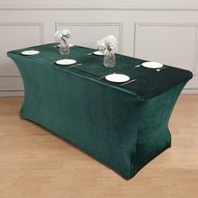 Premium 6 Feet Hunter Emerald Green Spandex Velvet Rectangular Tablecloth with Foot Pockets