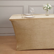 6 Feet Premium Smooth Spandex Fit Champagne Velvet Rectangle Tablecloth with Foot Pockets