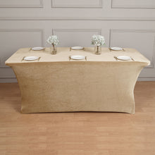 Spandex Fit Premium Smooth Velvet Rectangle Tablecloth in Champagne with Foot Pockets 6 Feet