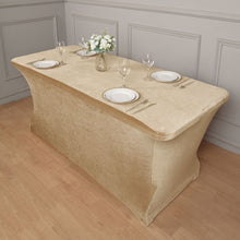Premium Smooth 6 Feet Champagne Spandex Fit Velvet Rectangle Tablecloth with Foot Pockets