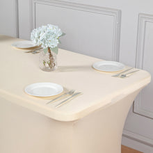Stretch Fitted 8 Feet Beige Spandex Tablecloth