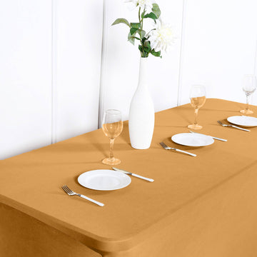 Elegant Gold Rectangular Stretch Spandex Tablecloth 6ft