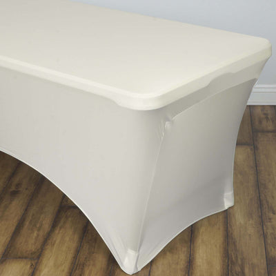 Fitted table cover in neutral color for events and gatherings.
