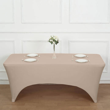 Elevate Your Event with the Nude Spandex Stretch Fitted Rectangular Tablecloth 8ft