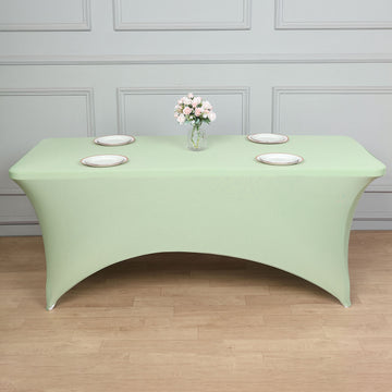 Elevate Your Event with the Sage Green Spandex Stretch Fitted Rectangular Tablecloth 8ft