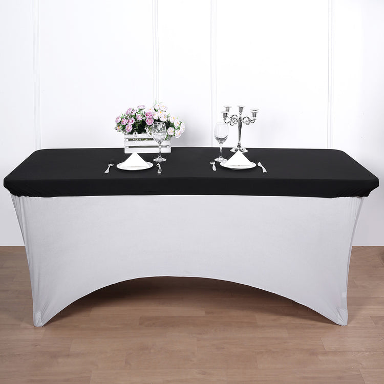 Stretch Spandex Rectangular Banquet Tablecloth Top Cover in Black 8 Feet 