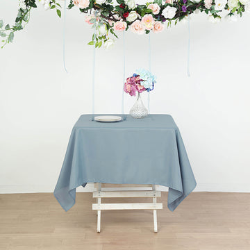 Create an Elegant Atmosphere with the Dusty Blue Square Seamless Polyester Table Overlay