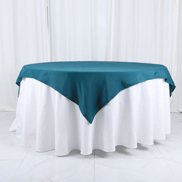 Elevate Your Event with the Peacock Teal Seamless Polyester Square Table Overlay