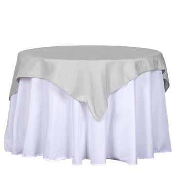 Add a Touch of Glamour with the Silver Square Seamless Polyester Table Overlay