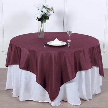 Upgrade Your Event Décor with the Burgundy Square Seamless Polyester Table Overlay 70"x70"