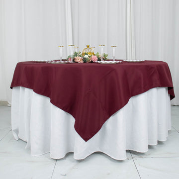 Experience Luxury with the Burgundy Premium Seamless Polyester Square Table Overlay