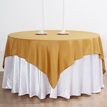 Create a Memorable Event with Gold Square Seamless Polyester Table Overlay