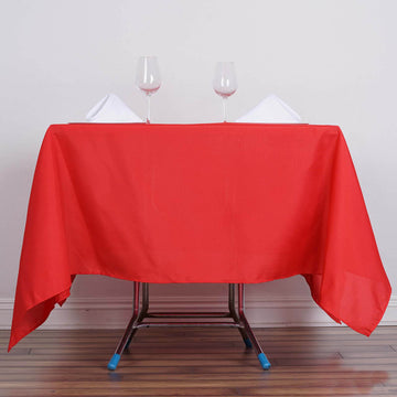 Add Elegance to Your Event with the Red Square Seamless Polyester Table Overlay