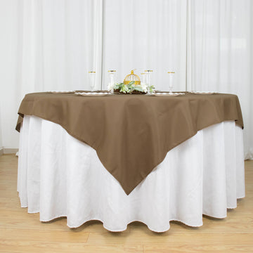Enhance Your Table Setting with a Taupe Seamless Polyester Square Table Overlay