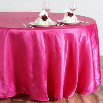 Create a Festive Celebration with our Fuchsia Seamless Satin Round Tablecloth 108