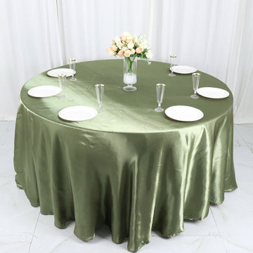 Dress Your Tables in Elegance with the Dusty Sage Green Seamless Satin Round Tablecloth 120