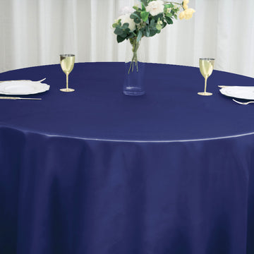 Durable, Reusable, and Versatile Navy Blue Seamless Satin Round Tablecloth