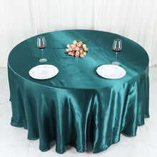 120 Inch Round Peacock Teal Satin Tablecloth 