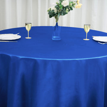 Dress Your Tables in Elegance with the Royal Blue Seamless Satin Round Tablecloth 120