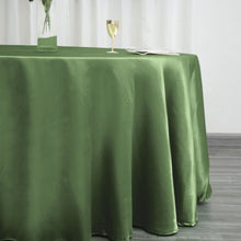 120 Inch Olive Green Round Satin Tablecloth