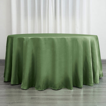 Dress Your Tables in Elegance with the Olive Green Seamless Satin Round Tablecloth 120