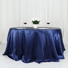Seamless Satin Tablecloth 132 Inch Navy Blue Round