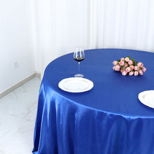 132 Inch Royal Blue Satin Tablecloth Round Seamless 