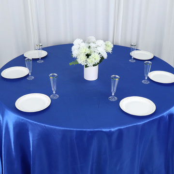 Dress Your Tables in Royal Blue Elegance with the Seamless Satin Round Tablecloth 132