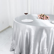 132 Inch Silver Round Tablecloth Seamless Satin