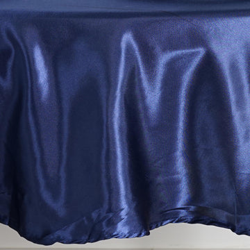 Elevate Your Event with the Navy Blue Seamless Satin Round Tablecloth