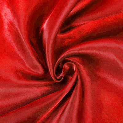 Red satin fabric swirl texture close-up.