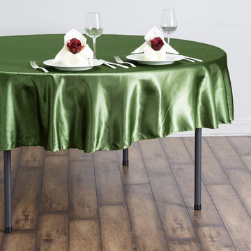 Dress Your Tables to Impress with the Olive Green Seamless Satin Round Tablecloth 90