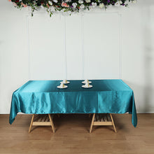 Satin Tablecloth In Peacock Teal 60 Inch x 102 Inch Rectangular
