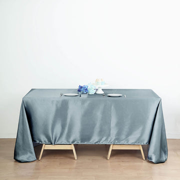 Elevate Your Event with the Dusty Blue Seamless Satin Rectangular Tablecloth