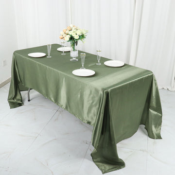 Dress Your Tables to Impress with the Dusty Sage Green Seamless Satin Rectangular Tablecloth