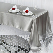 60 Inch x 126 Inch Silver Rectangular Satin Tablecloth