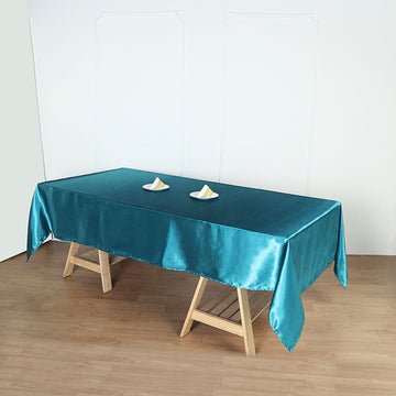 Elegant Teal Seamless Satin Rectangular Tablecloth 60"x126"