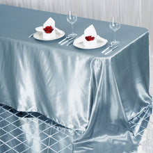 Seamless Satin Tablecloth 90 Inch x 132 Inch in Dusty Blue Rectangular 