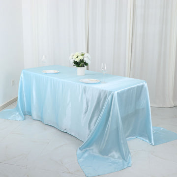 Add a Touch of Elegance with the Blue Satin Seamless Rectangular Tablecloth