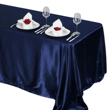 Navy Blue Seamless Satin Rectangular Tablecloth 90 Inch x 132 Inch