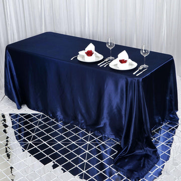 Elevate Your Event with a Navy Blue Satin Tablecloth