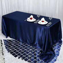 90 Inch x 132 Inch Navy Blue Rectangular Seamless Satin Tablecloth