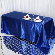 90 Inch x 132 Inch Royal Blue Rectangular Seamless Satin Tablecloth