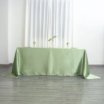 Elevate Your Event with a Sage Green Satin Seamless Rectangular Tablecloth