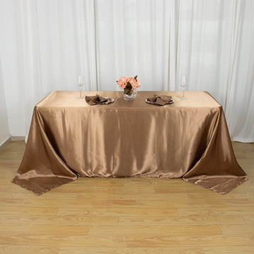 Elegant Taupe Satin Seamless Rectangular Tablecloth 90"x132"