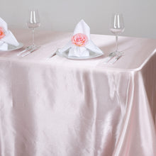 90 Inch x 156 Inch Satin Rectangular Tablecloth In Blush Rose Gold 