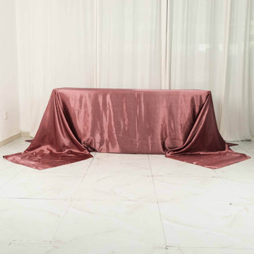 Elevate Your Event with the Cinnamon Rose Seamless Satin Rectangular Tablecloth 90"x156"